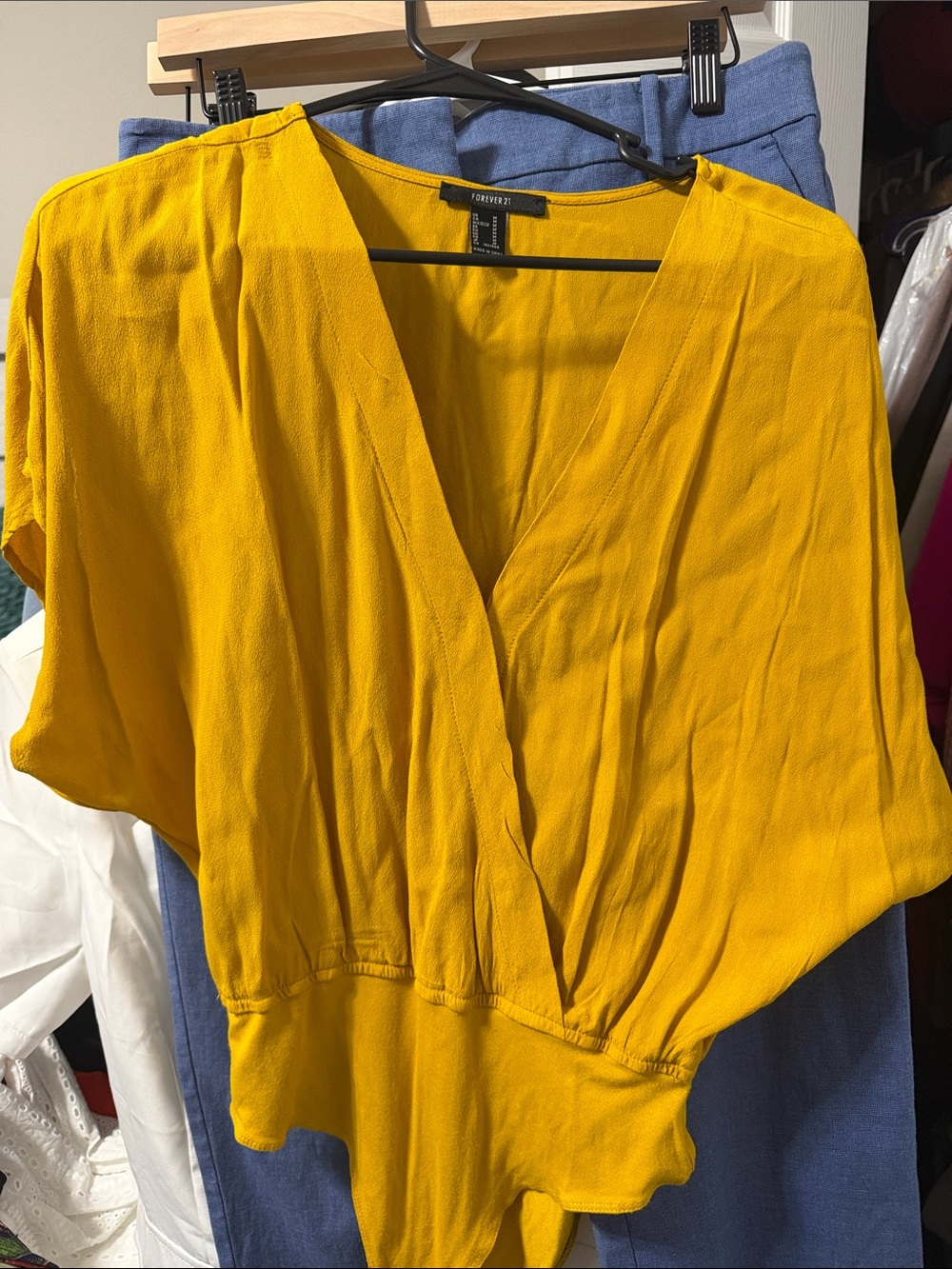 Forever 21 Mustard Yellow Wrap-Style Bodysuit Blouse